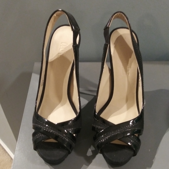Colin Stuart Black Suede & Patent Leather Sling Heels | Size 6 - Picture 6 of 12